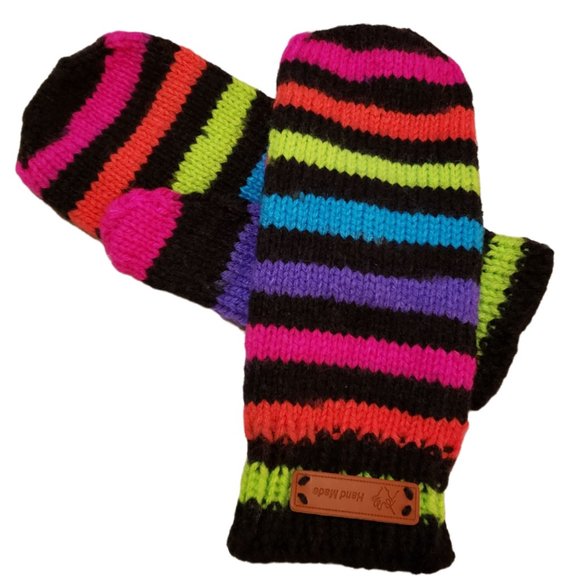 Knit by me Neon Striped Mittens Unisex - Picture 1 of 4
